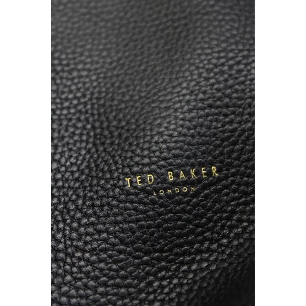 Ted Baker Womens Bovine Leather Zipped Metal Accent Shoulder Tote Handbag Black - Picture 7 of 10